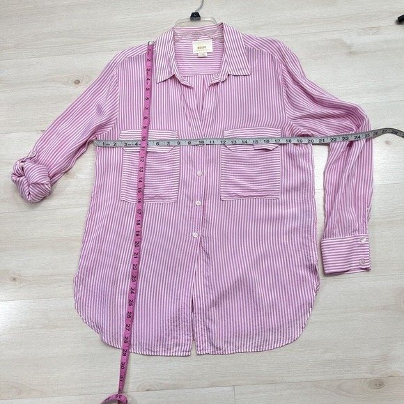 Maeve Anthropologie Blouse Women M Button Down Roll Tab Sleeves Striped Pink - Picture 9 of 12
